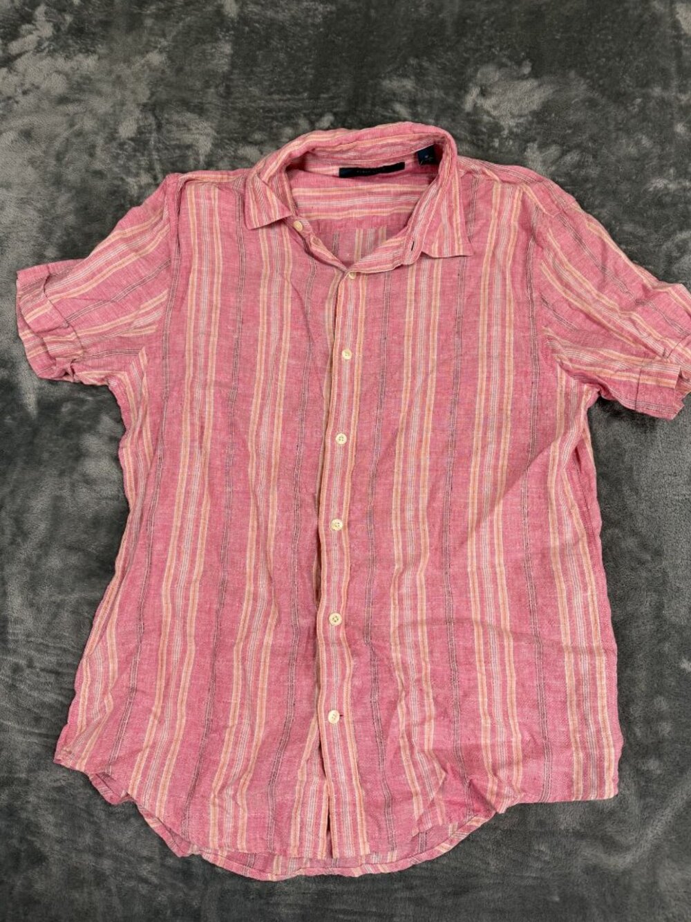 Perry Ellis Mens Pink Striped Short Sleeve Button-Down Shirt M
